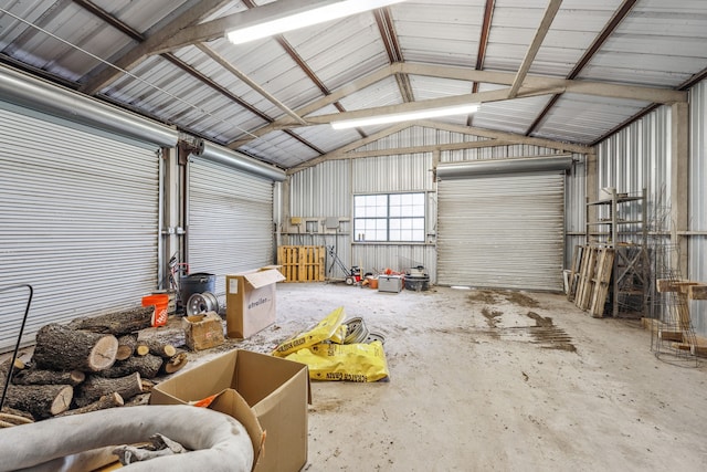 garage with metal wall