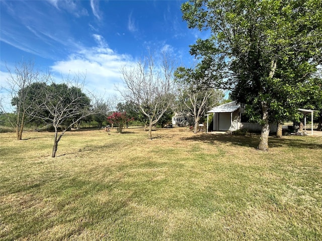 view of yard with an outdoor structure