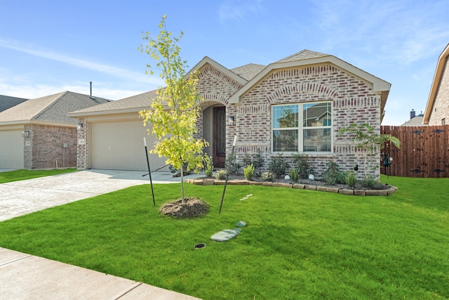 view of front of house featuring a garage and a front lawn