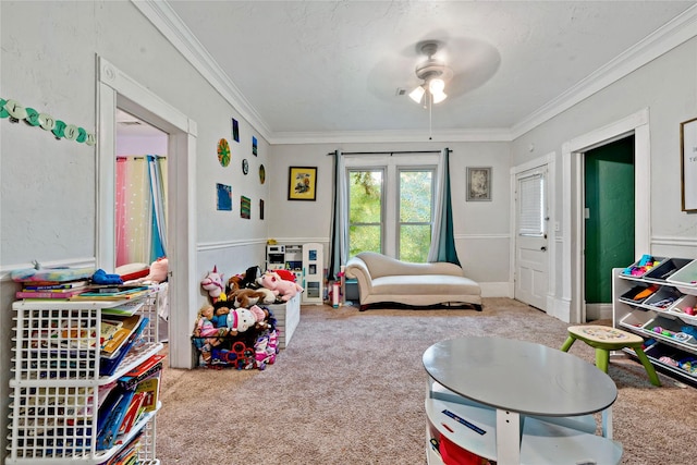 interior space featuring crown molding and ceiling fan