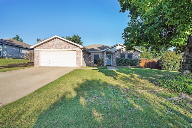 ranch-style house with a garage and a front yard