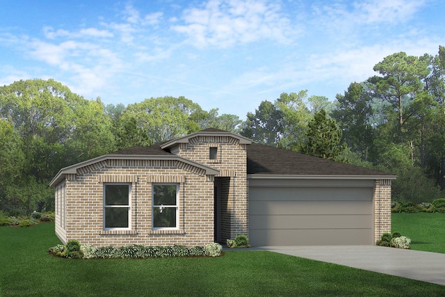 ranch-style home featuring a garage and a front yard