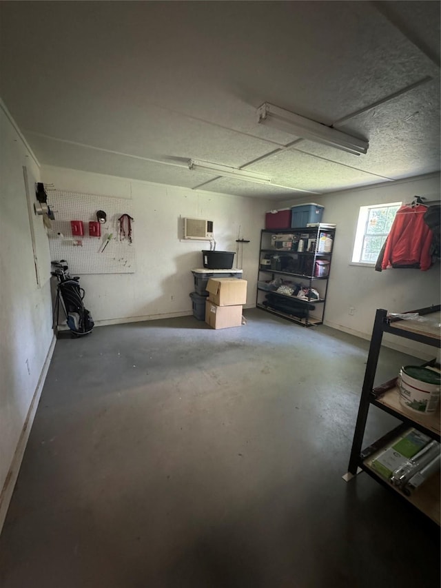 basement with a workshop area