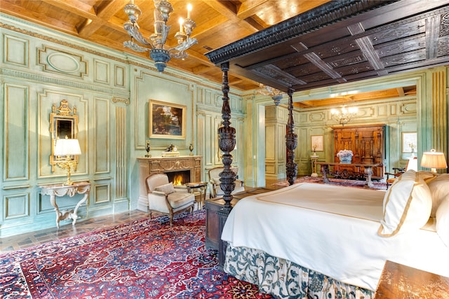 bedroom with beamed ceiling and coffered ceiling