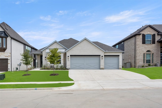 view of front of house with a garage and a front yard