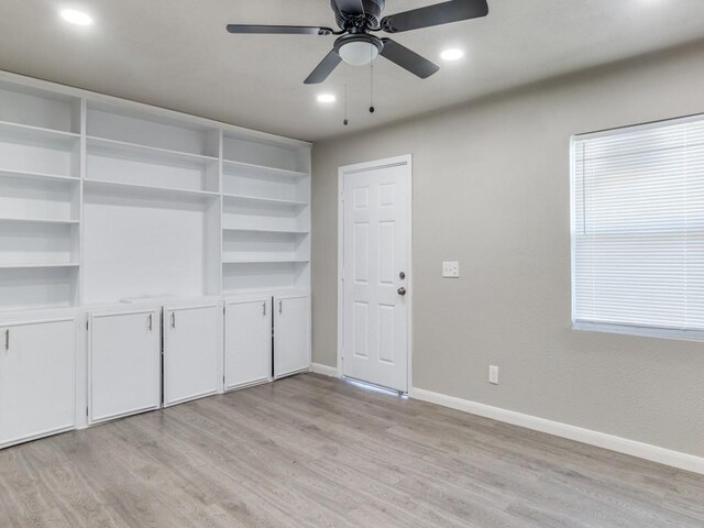 interior space featuring ceiling fan and light hardwood / wood-style floors