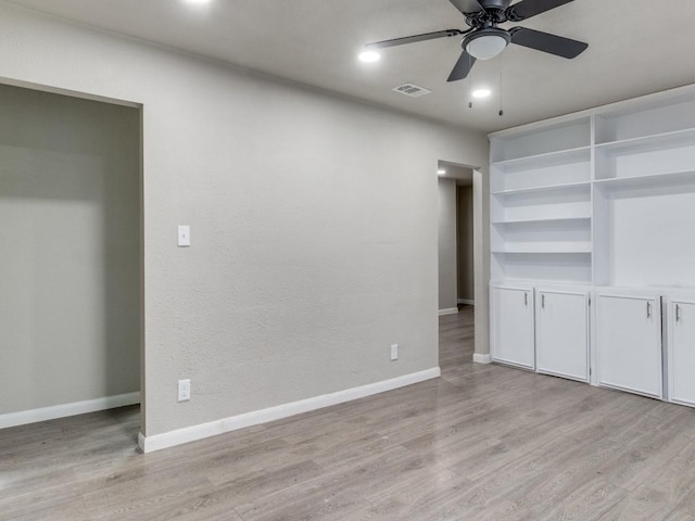 interior space featuring ceiling fan and light hardwood / wood-style flooring