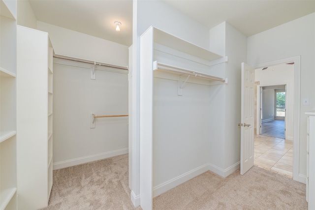 spacious closet with light carpet