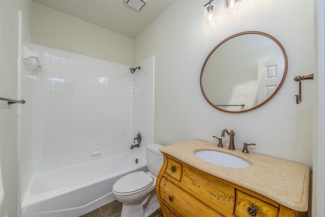 full bathroom featuring tile patterned floors, vanity, shower / bath combination, and toilet