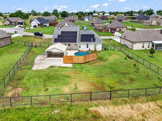 birds eye view of property featuring a rural view