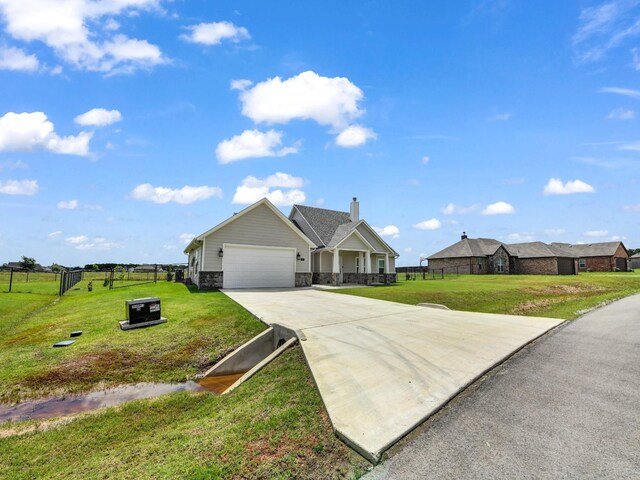 ranch-style house featuring a garage and a front yard