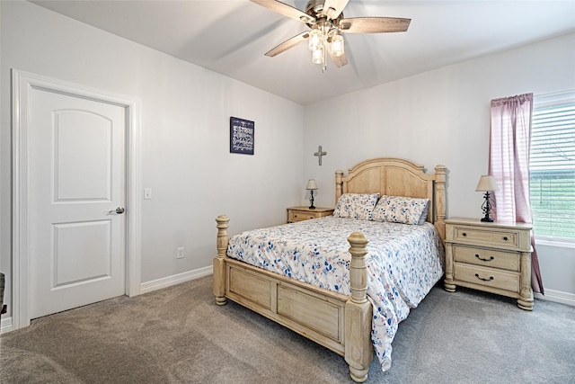 bedroom featuring carpet flooring and ceiling fan