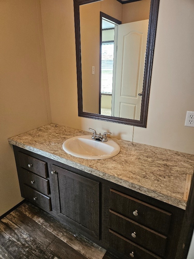 bathroom with wood finished floors and vanity