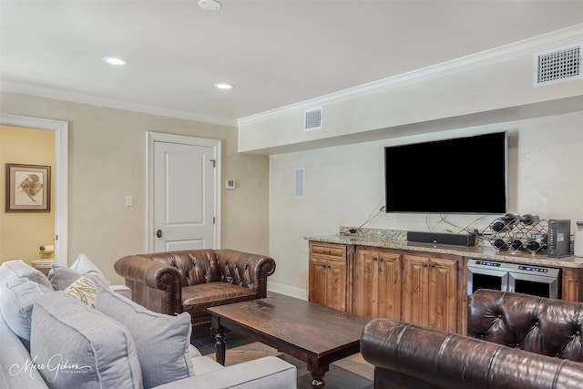 living room featuring ornamental molding