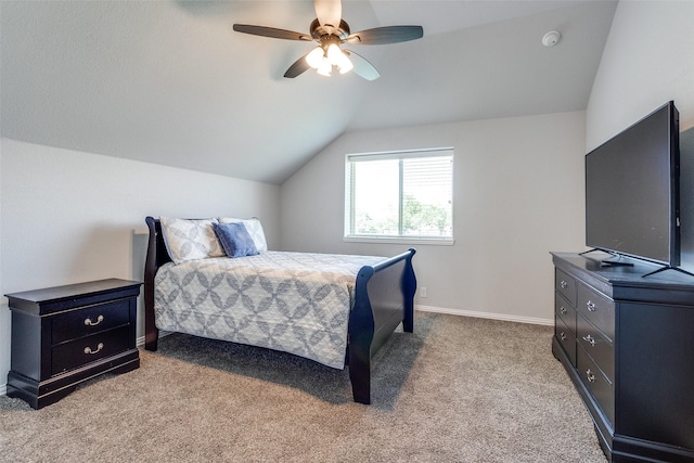 6220 Creekhaven Dr, Mesquite, TX 75181 - bedroom featuring vaulted ceiling, light colored carpet, and a ceiling fan