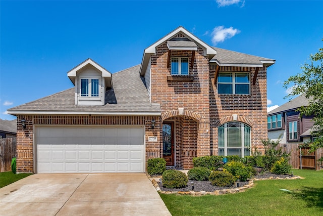 view of front of home featuring a garage and a front yard