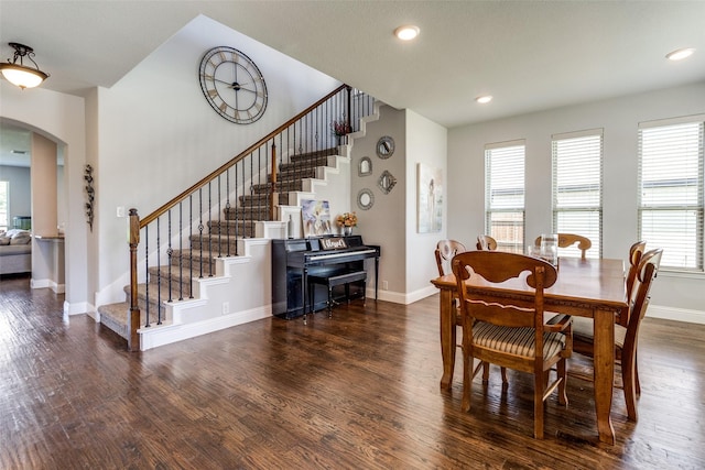 6220 Creekhaven Dr, Mesquite, TX 75181 - dining space with plenty of natural light, wood finished floors, stairway, and recessed lighting