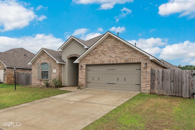 view of front of house with a garage and a front yard