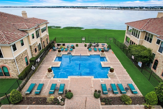 aerial view featuring a water view