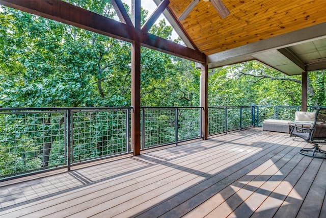 wooden deck with ceiling fan