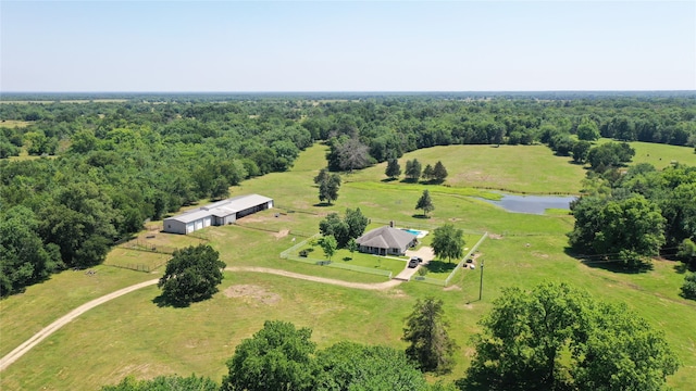 aerial view featuring a water view and a rural view