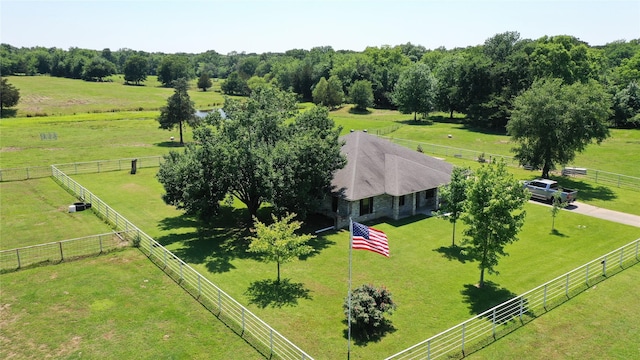 birds eye view of property featuring a rural view