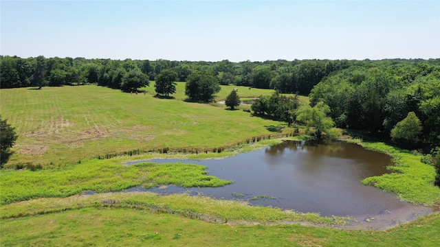 drone / aerial view featuring a rural view and a water view