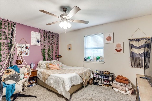 bedroom featuring carpet flooring and ceiling fan