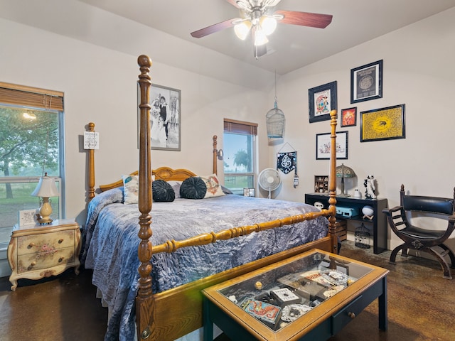 bedroom featuring ceiling fan