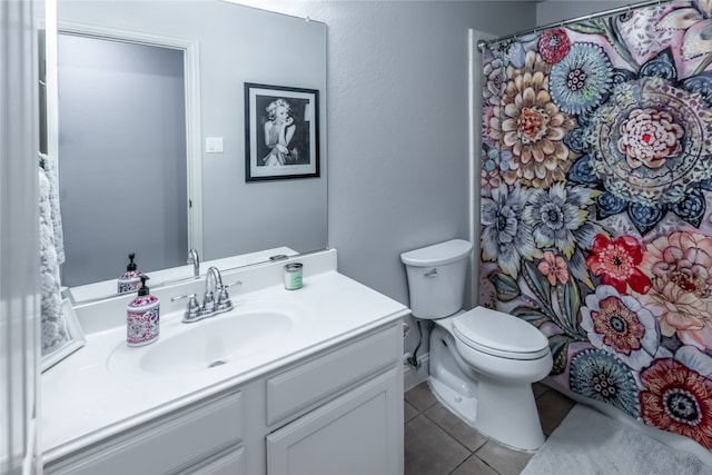 bathroom featuring tile patterned flooring, toilet, and vanity