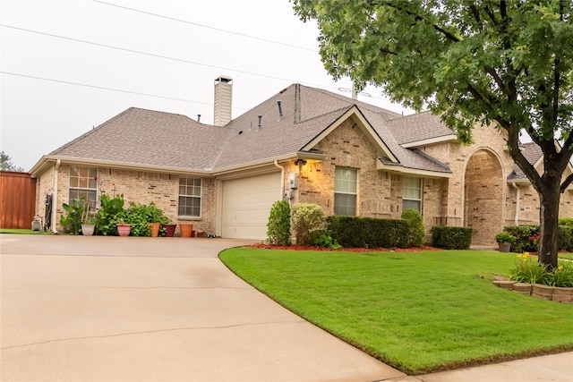 view of front facade featuring a garage and a front lawn