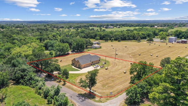 aerial view featuring a rural view