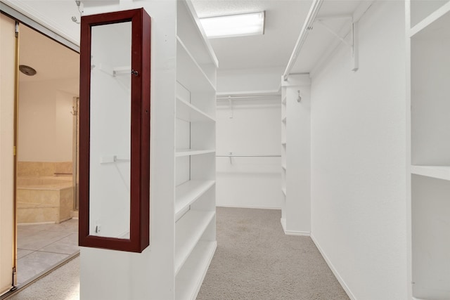 spacious closet featuring light carpet