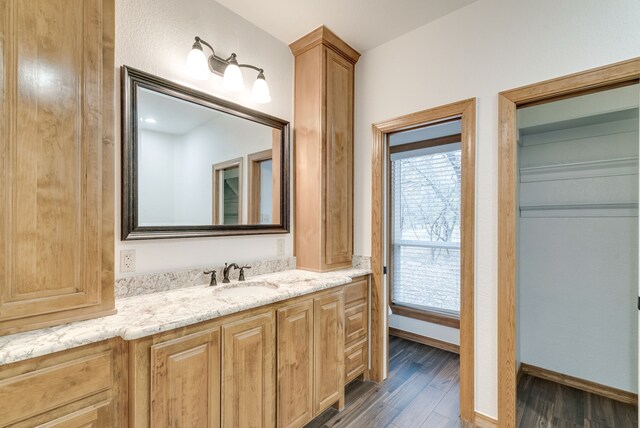 bathroom featuring hardwood / wood-style floors and vanity