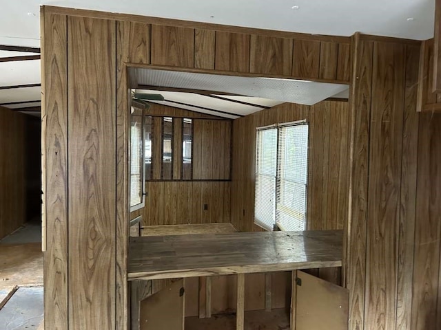 view of sauna / steam room featuring wooden walls