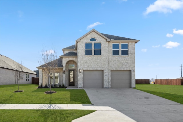 view of front of property featuring a garage and a front yard