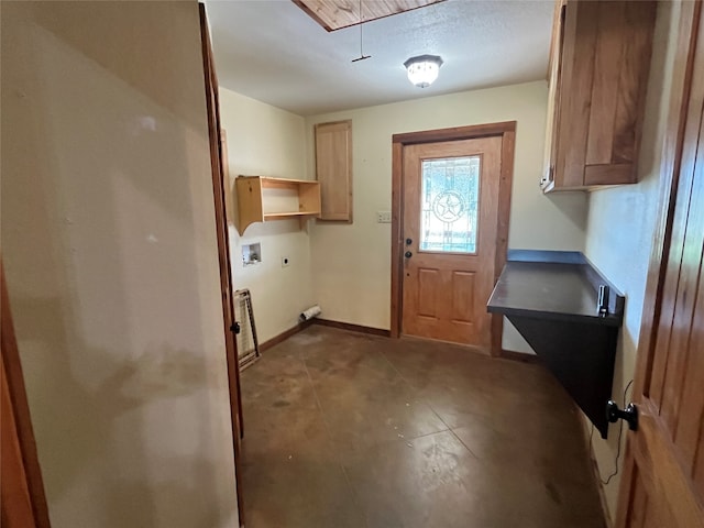 interior space featuring tile floors and a textured ceiling