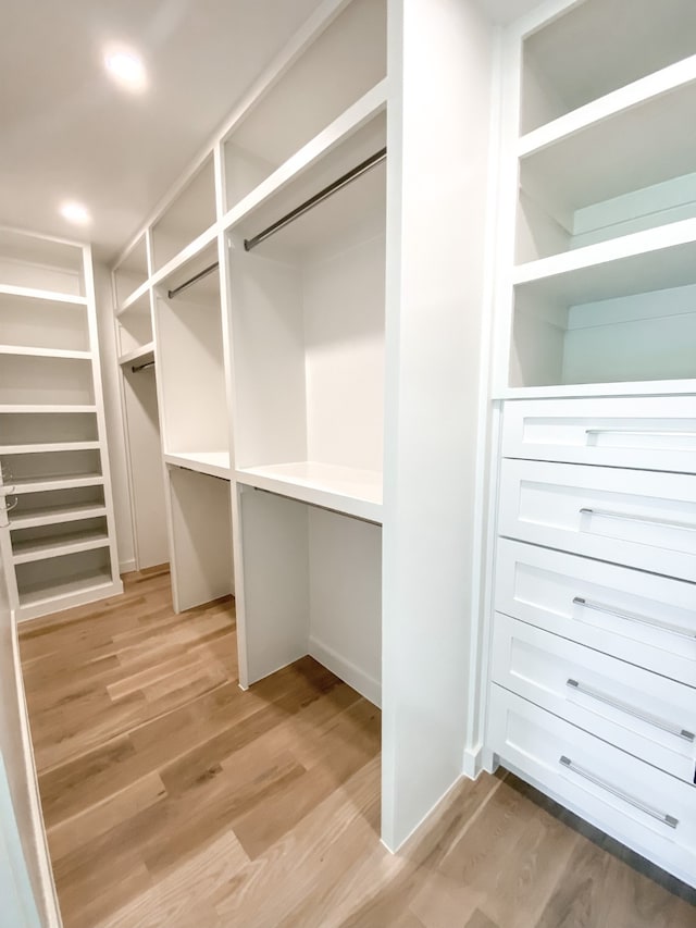 spacious closet with light wood-type flooring