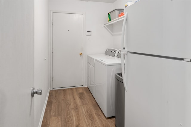 laundry area featuring light wood-type flooring and independent washer and dryer