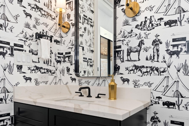 455 Sun Vly, Mabank, TX 75147 - bathroom featuring vanity and decorative backsplash