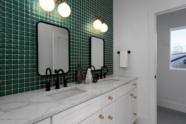455 Sun Vly, Mabank, TX 75147 - full bath featuring backsplash, double vanity, and baseboards