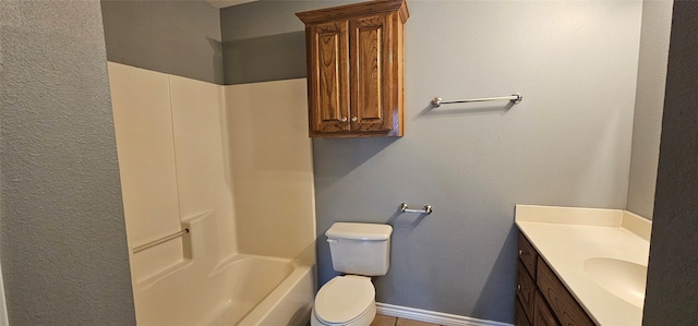 full bathroom featuring vanity, toilet, and shower / washtub combination