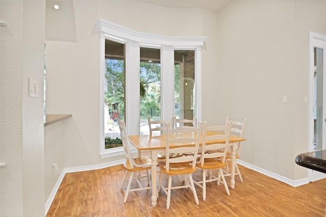 dining area with hardwood / wood-style floors