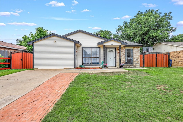 single story home with a front yard