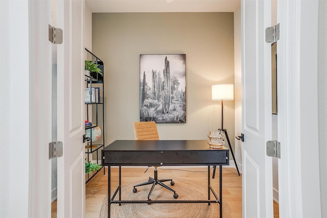 office space featuring light hardwood / wood-style floors