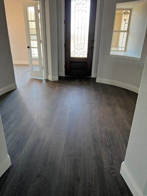 entrance foyer with a healthy amount of sunlight and dark wood-type flooring