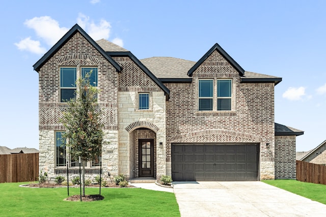 view of front of house with a garage and a front yard