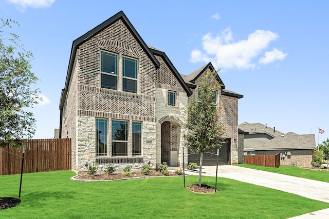 view of front of home with a balcony and a front yard