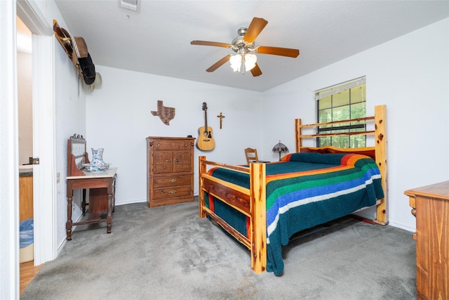 bedroom with carpet floors and ceiling fan