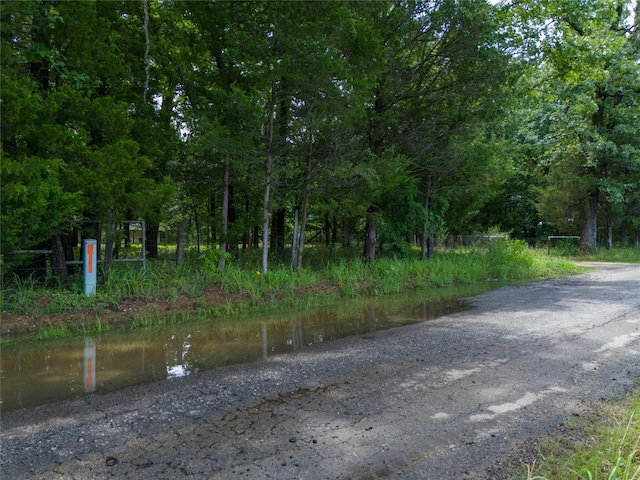 view of road with a water view